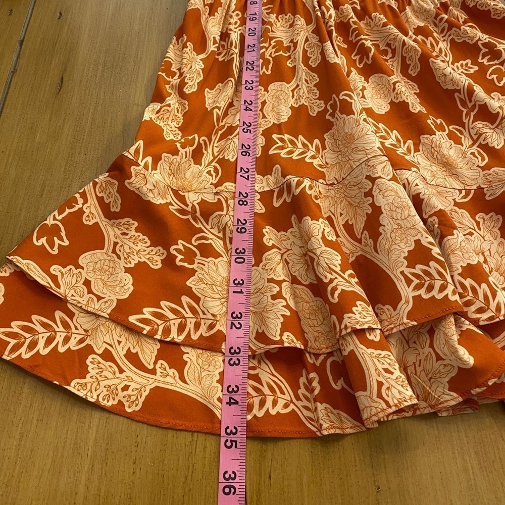 Shore Women’s Floral Short Dress Orange Gold Peep Hole Summer New Medium Resort - Picture 9 of 16